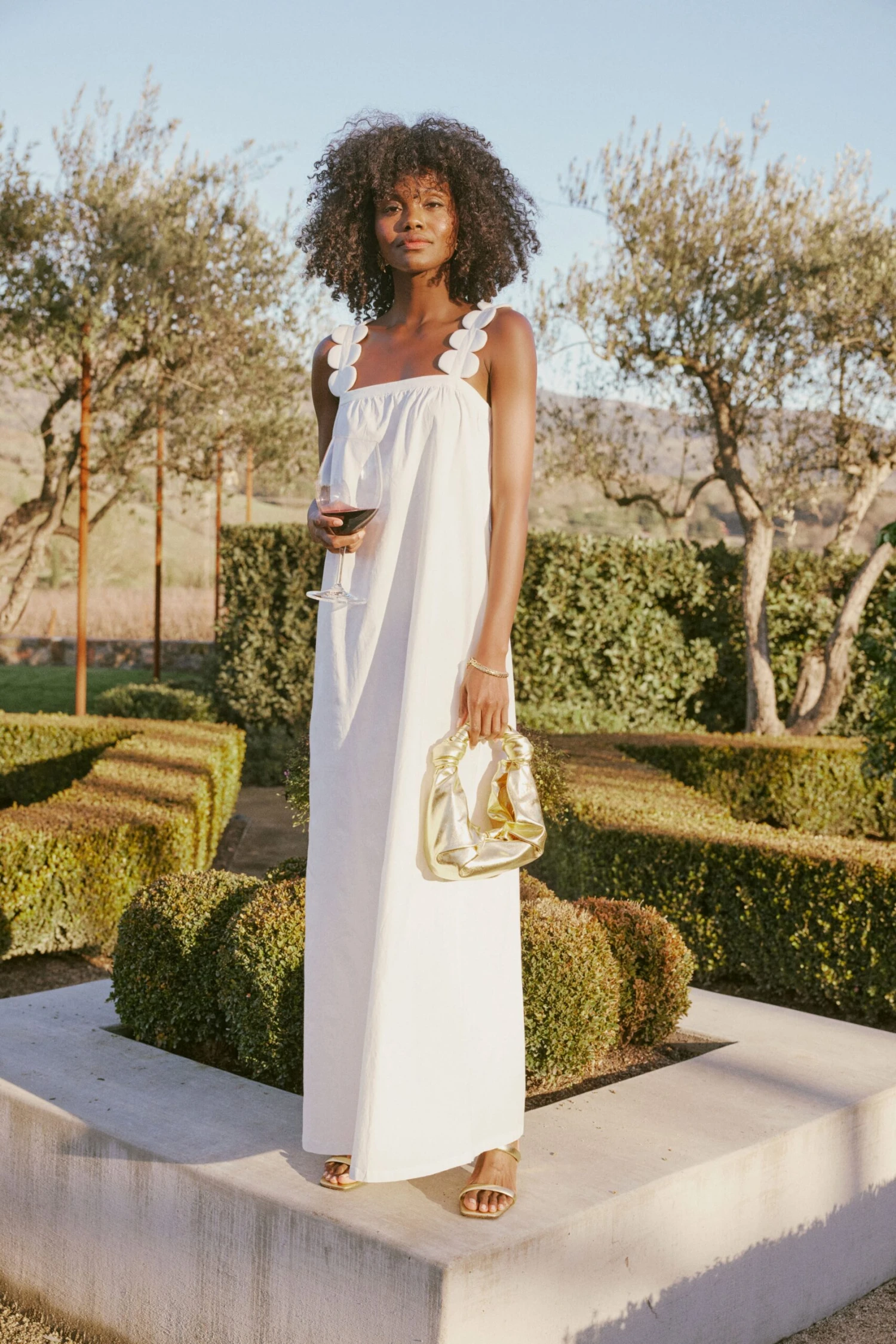 Off White Bubble Long Dress With Straps - Image 2