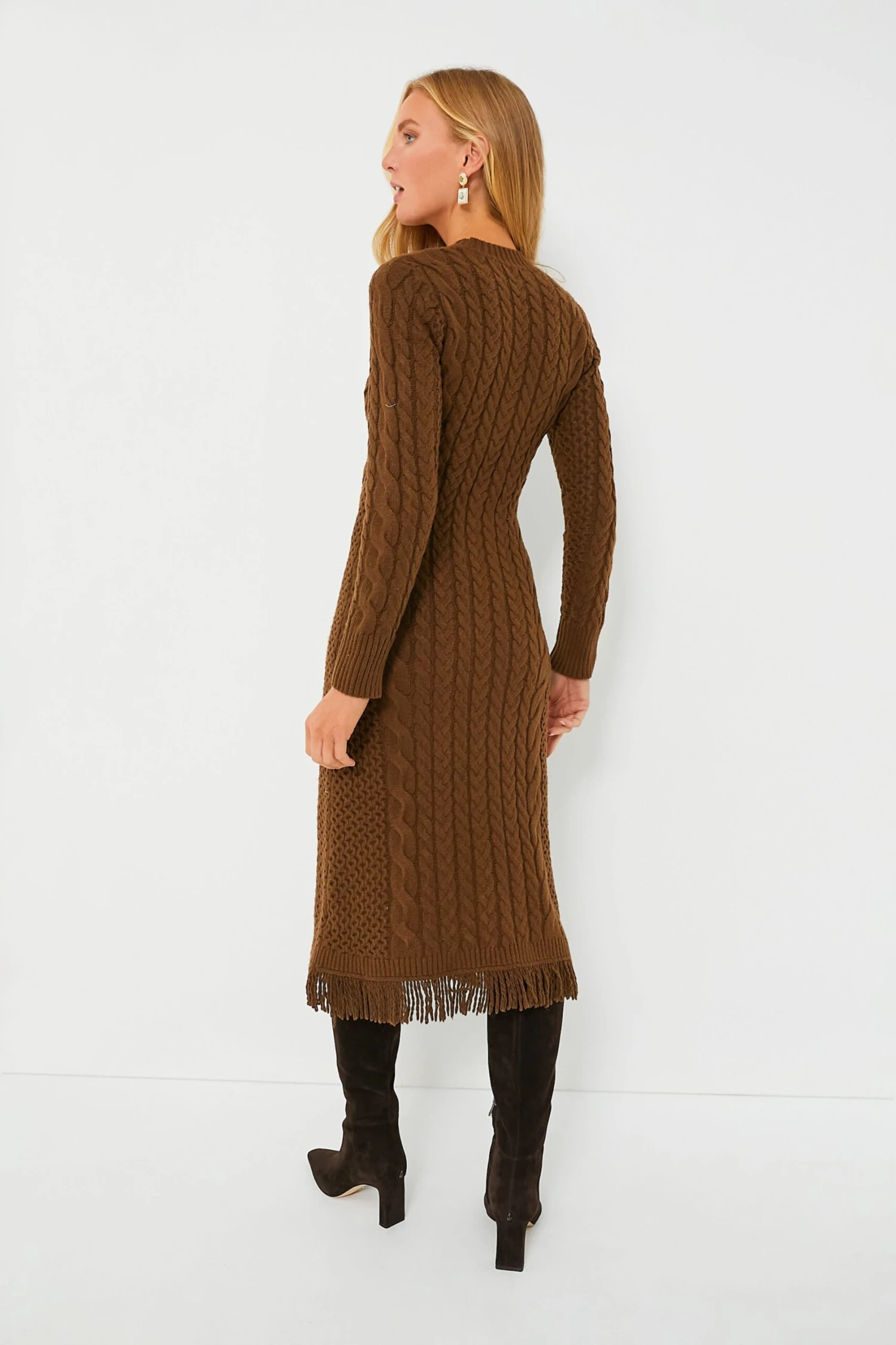 Brown Freya Fringe Sweater Dress - Image 4