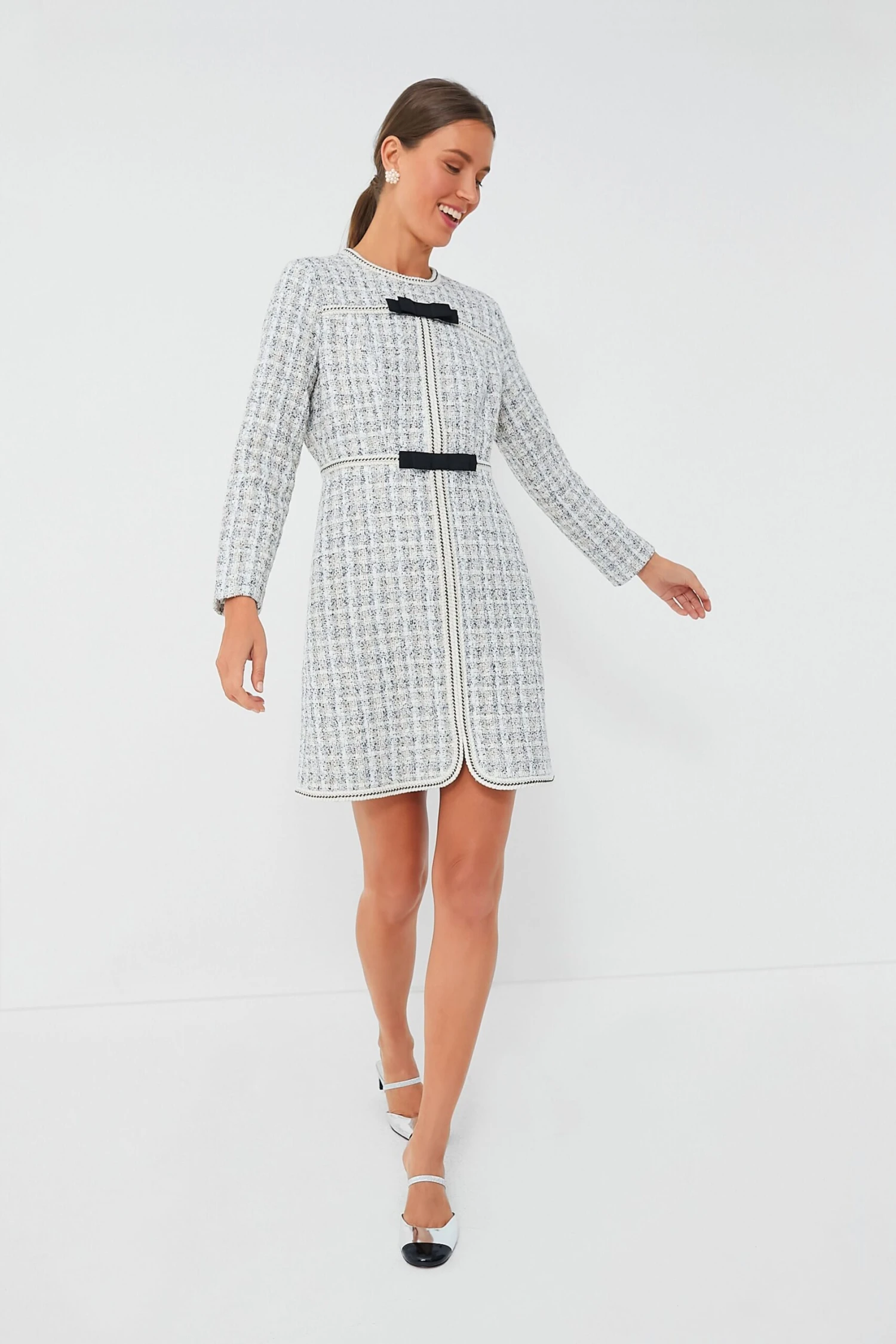 Ivory Bow Tweed Brigitta Dress