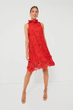 Red Guipure Lace Blythe Dress