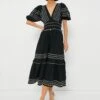 Black Mable Cambric Puff Sleeve Midi Dress