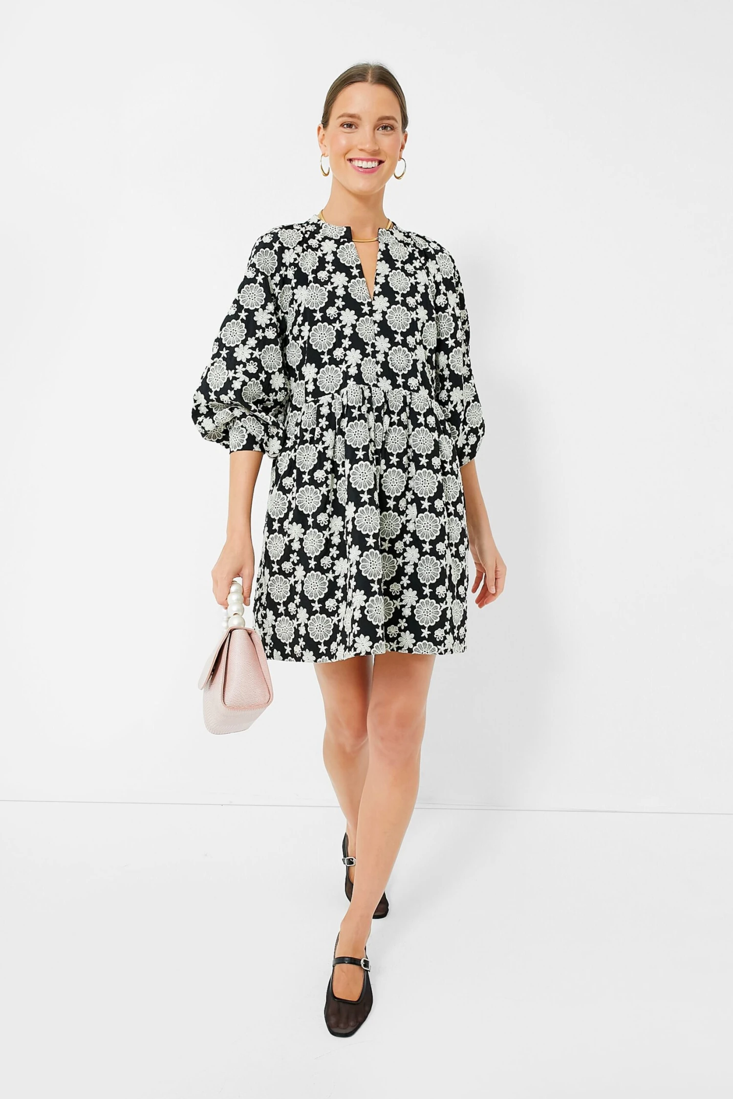 Black & Ivory Eyelet Kathleen Long Sleeve Dress - Image 3