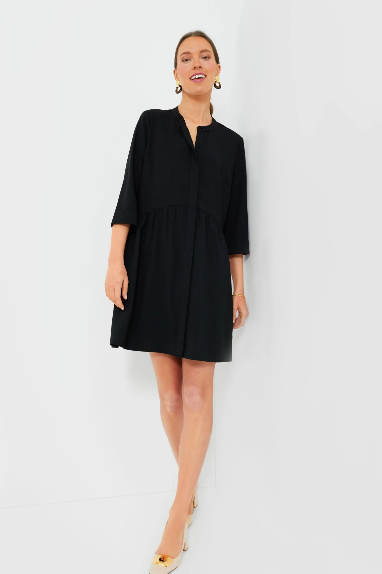 Black Stretch Crepe Royal Shirt Dress - Image 6