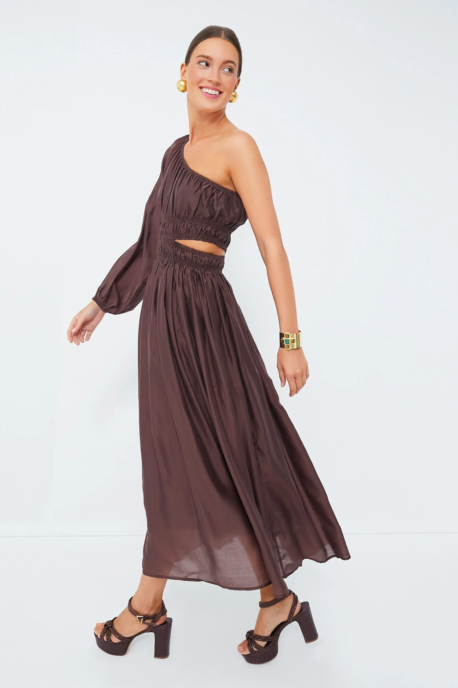 Chocolate One Shoulder Maxi Dress - Image 3
