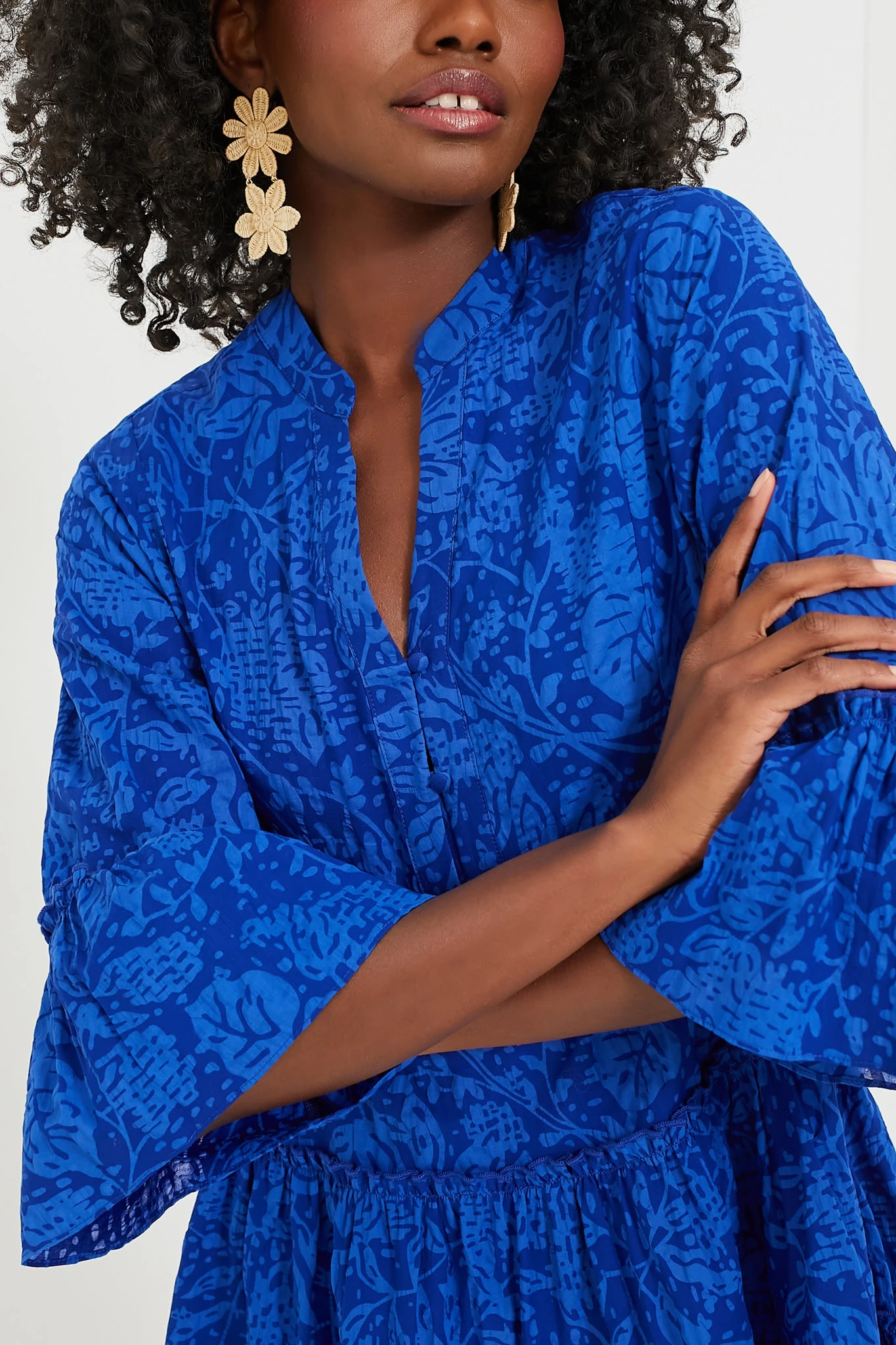 Blue Tiered V-Neck Quidnet Mini Dress - Image 5