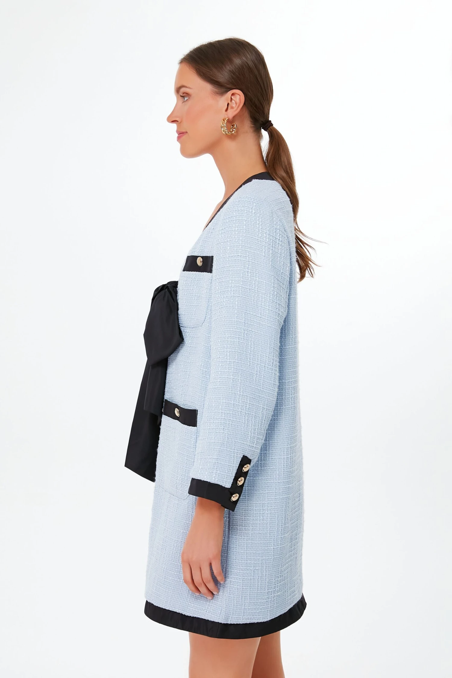 Light Blue Coco Tweed Bow Dress - Image 3