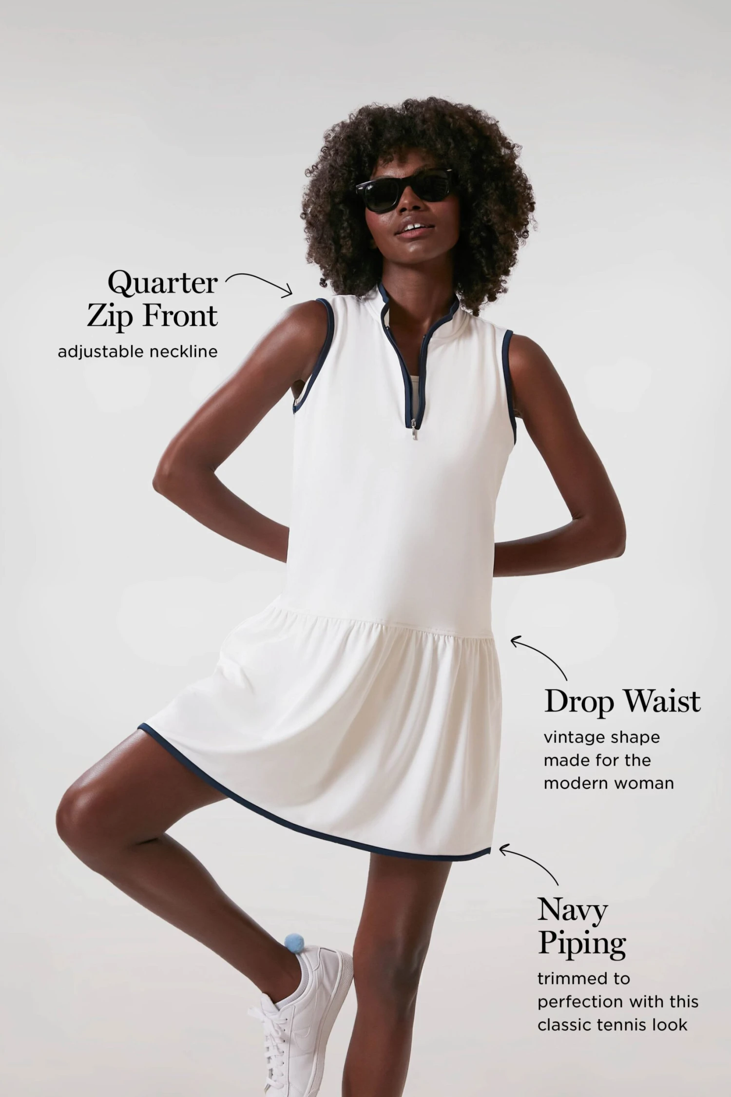 White And Navy Quarter-Zip Tennis Dress - Image 3