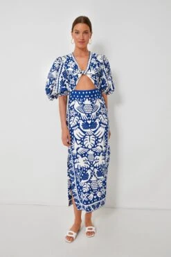 Farm Rio Jungle Scarf Navy Midi Dress