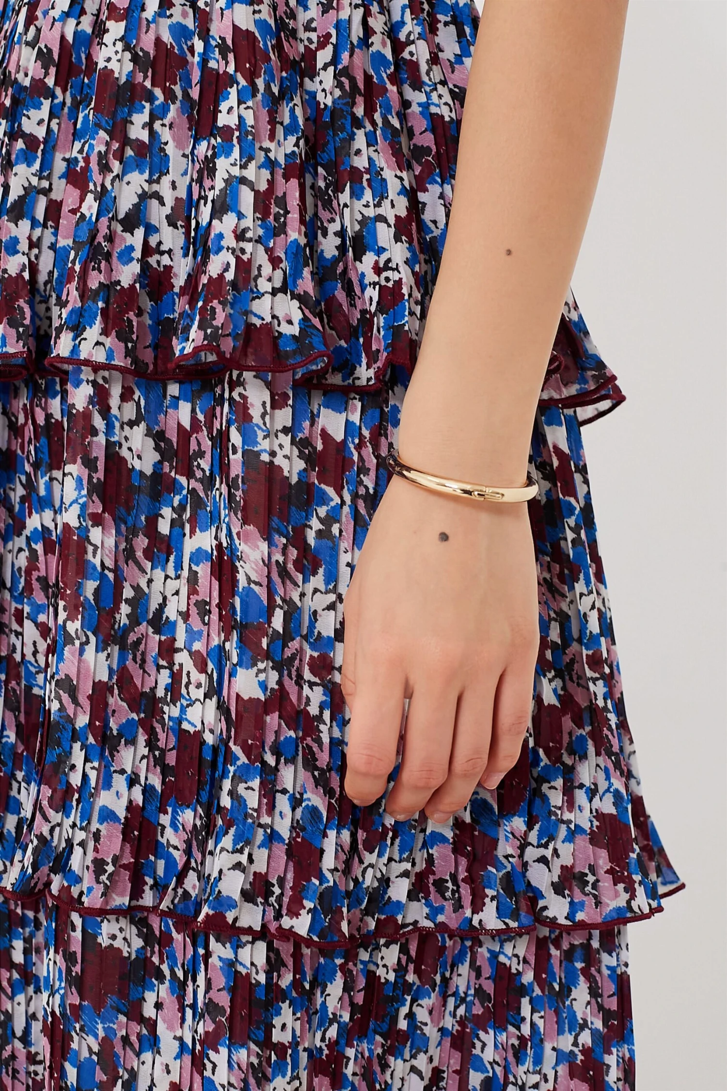 Ganni Multi Pleated Georgette Flounce Smock Midi Dress - Image 6