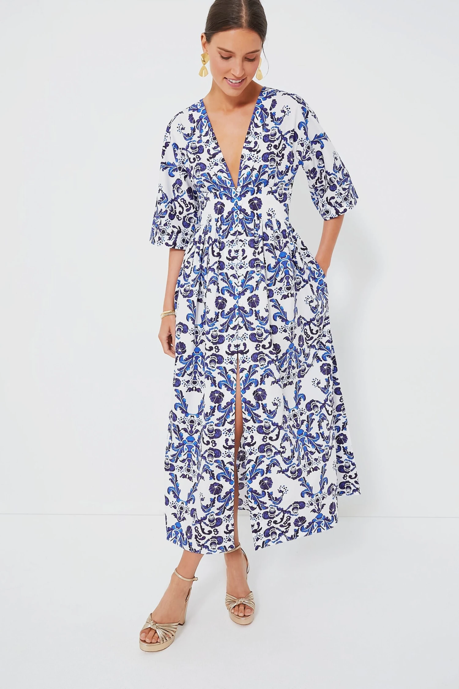 Milanese Wallpaper Blue Elowen California Poplin Dress - Image 3