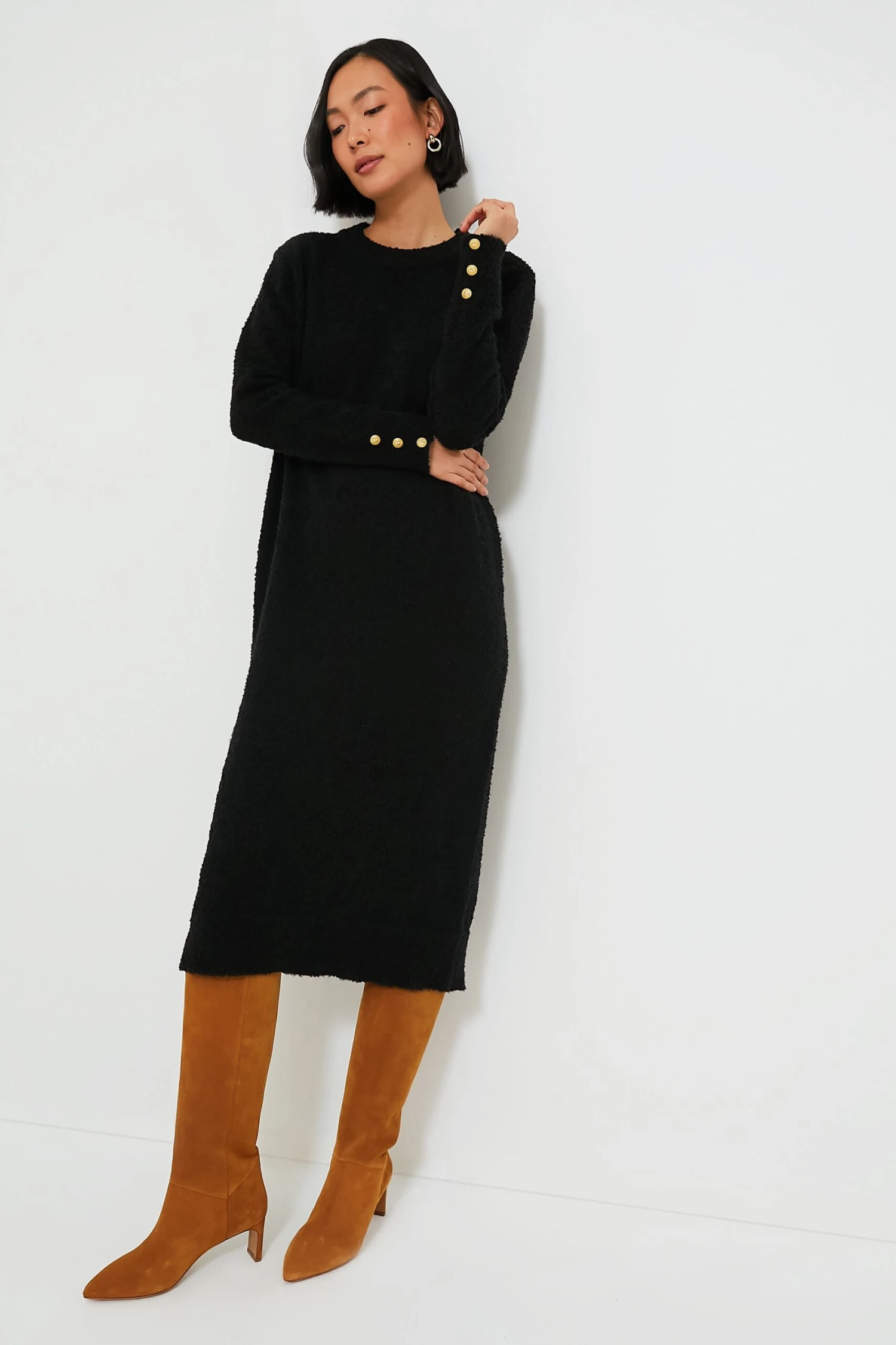 Black Boucle Knit Nelle Dress - Image 2