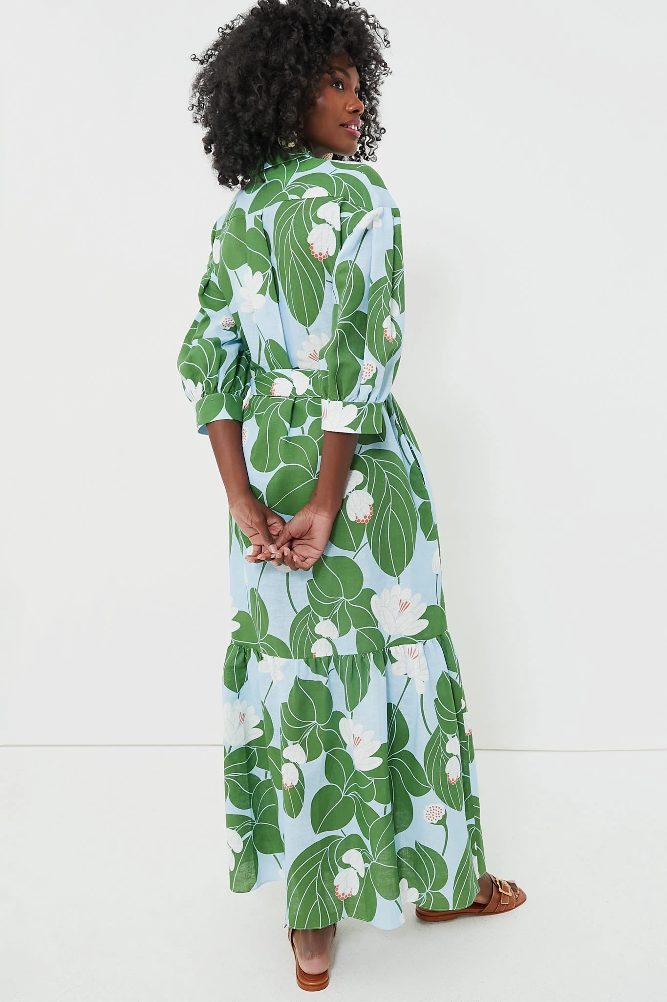 Green Waterlily Bianca Linen Dress - Image 4
