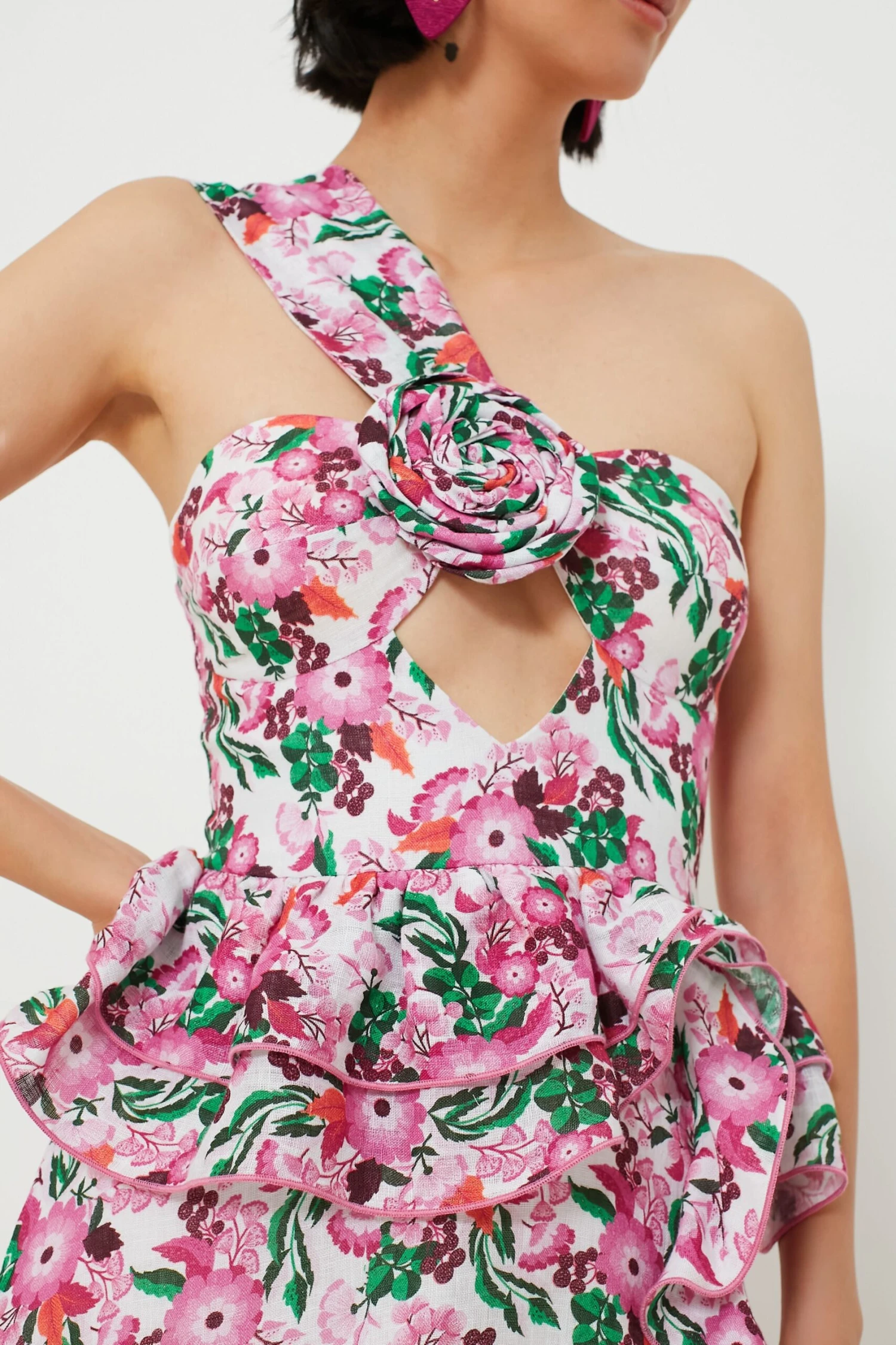 Pink Floral Linen Maxi Dress - Image 5