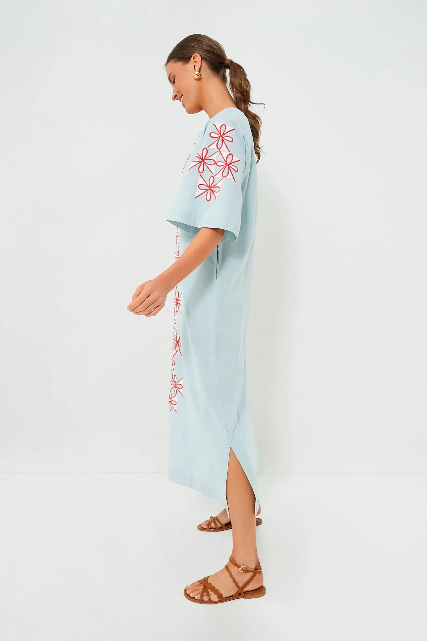 Light Blue Gambit Print Charming Caftan Maxi Dress - Image 3