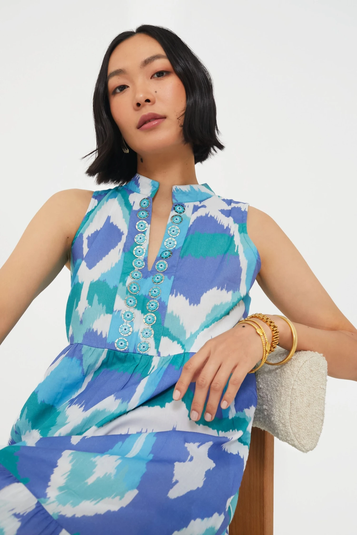 Cerulean Watercolor Ikat Tessa Dress - Image 5