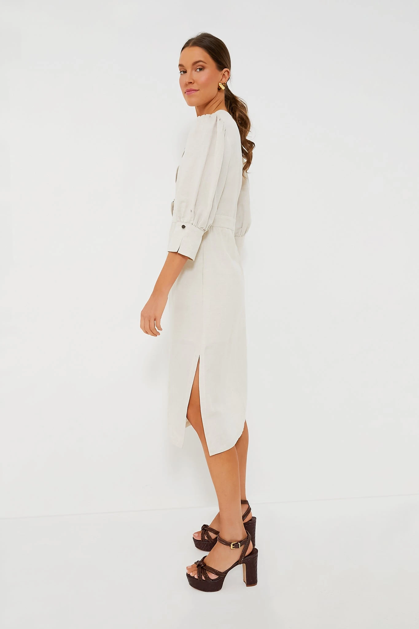 Sand Demi Puff Sleeve Midi Dress - Image 3