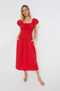 Red Puff Sleeve Flynn Dress