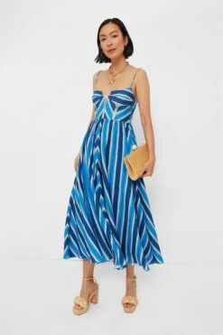 Blue Stripe Linen Midi Dress
