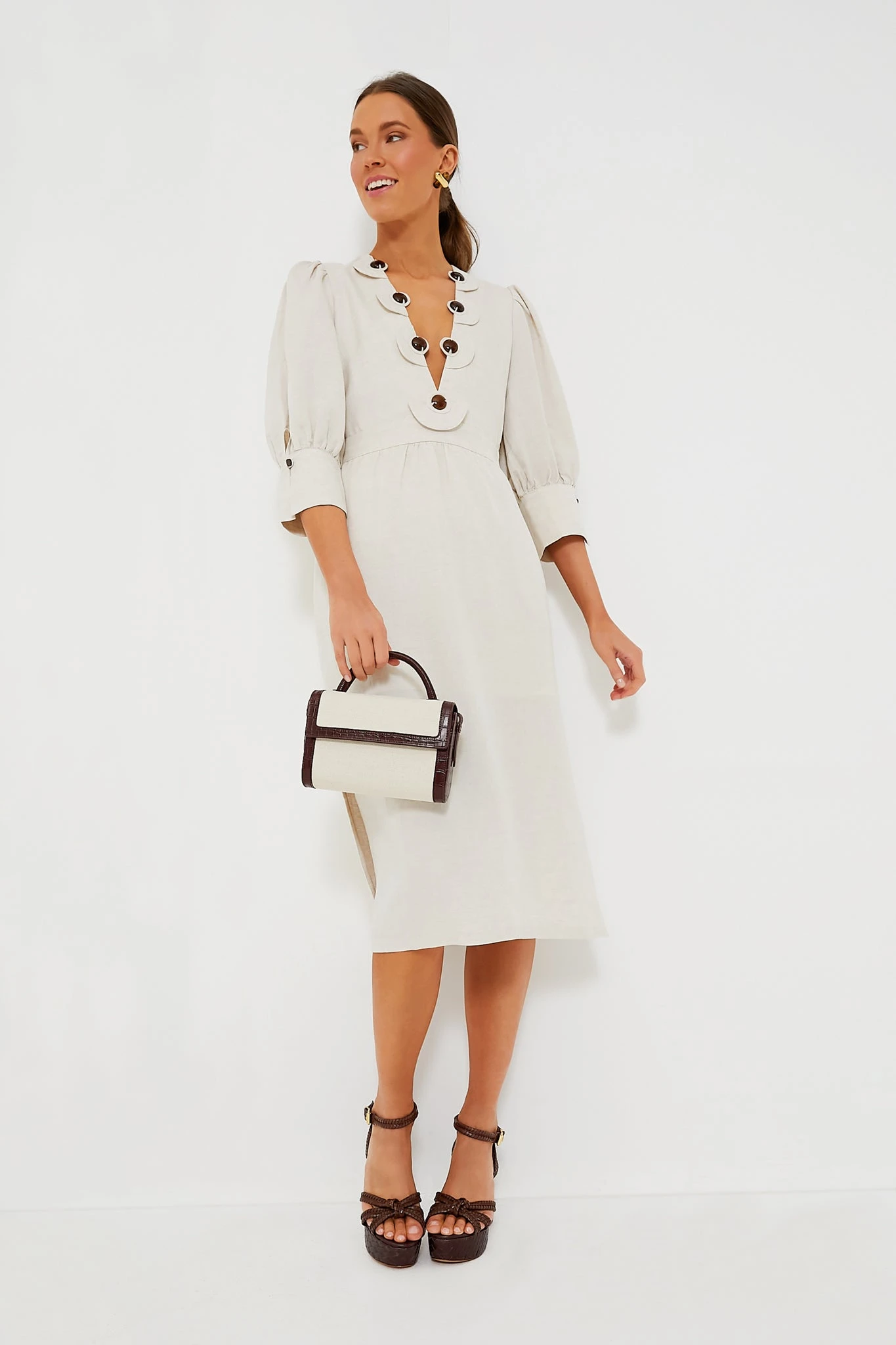Sand Demi Puff Sleeve Midi Dress - Image 2