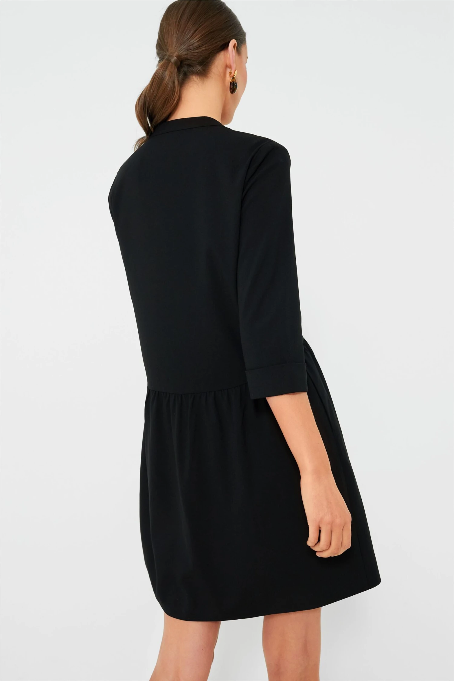 Black Stretch Crepe Royal Shirt Dress - Image 4