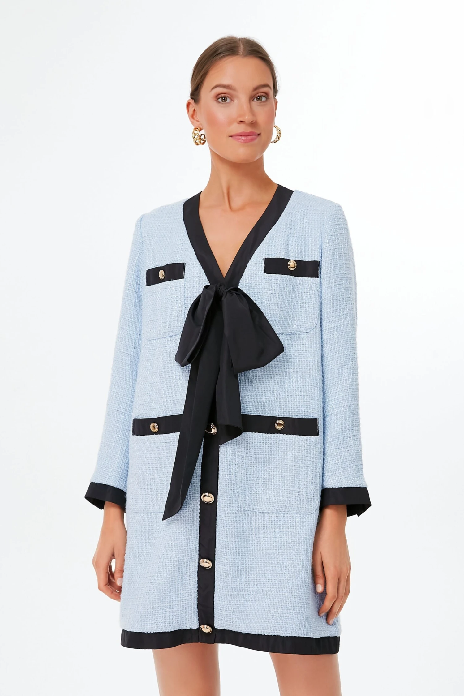 Light Blue Coco Tweed Bow Dress - Image 2