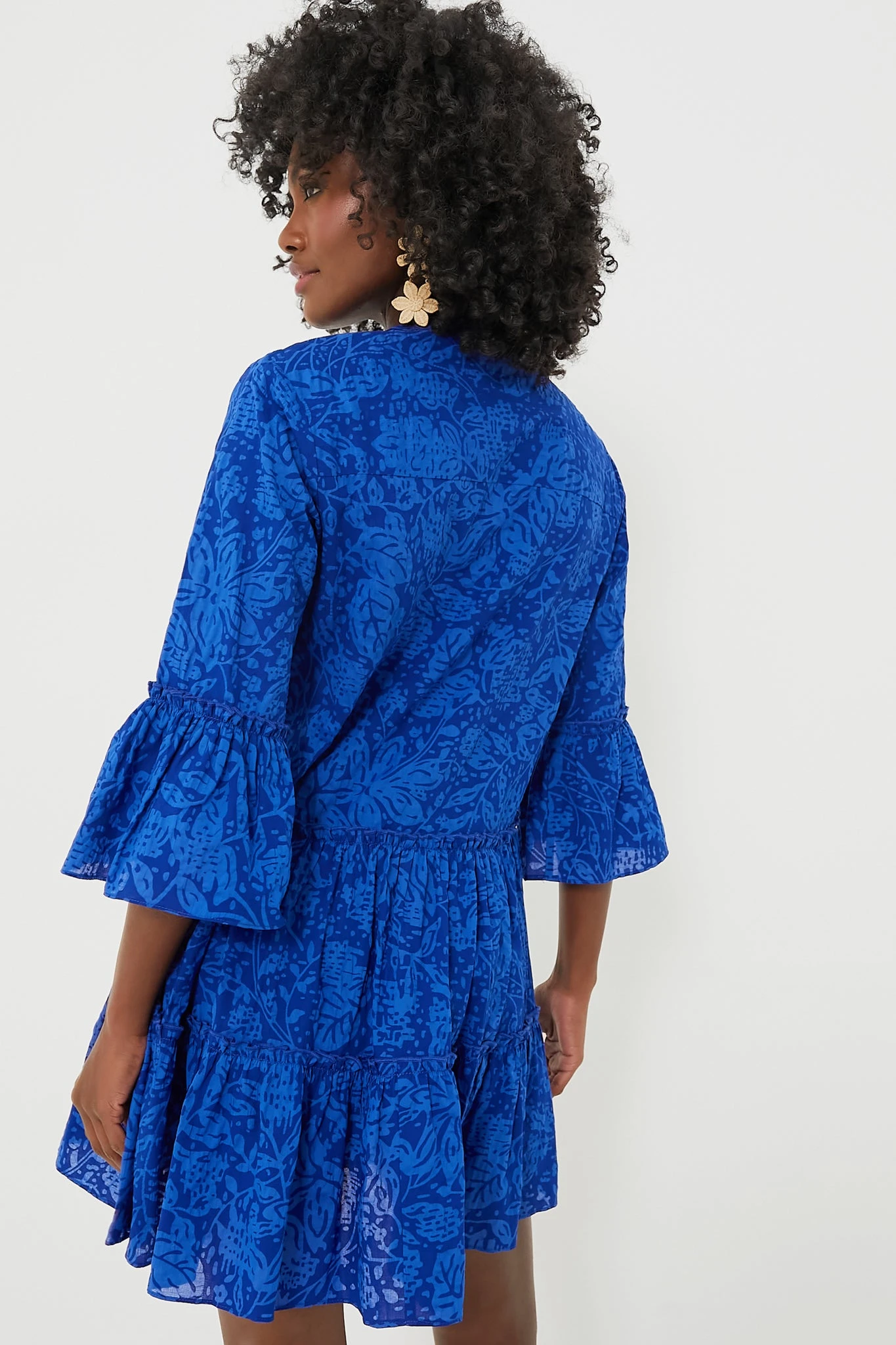 Blue Tiered V-Neck Quidnet Mini Dress - Image 4