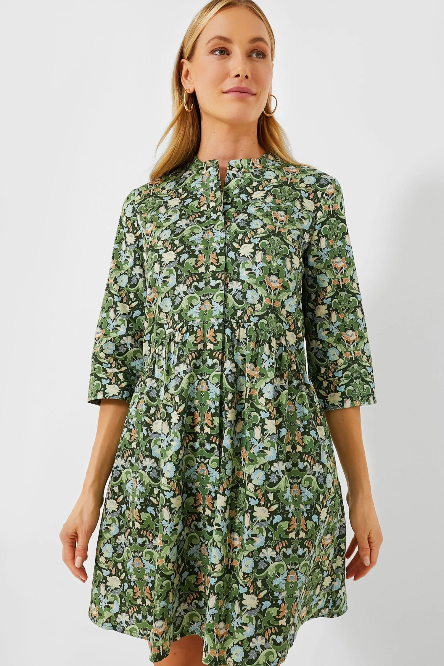 Sage Deco Damask Royal Shirt Dress - Image 3