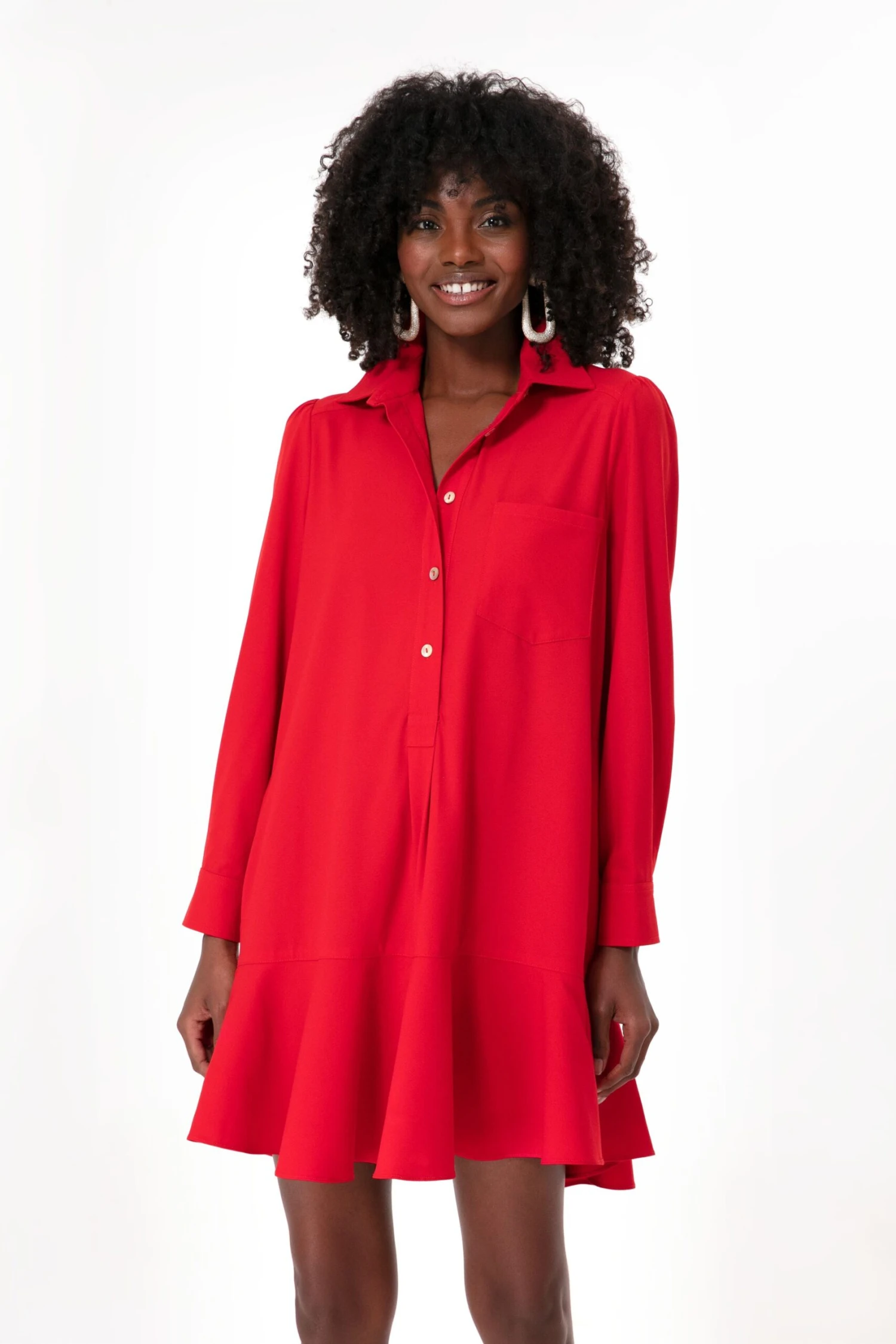 Red Crepe Callahan Shirt Dress - Image 2