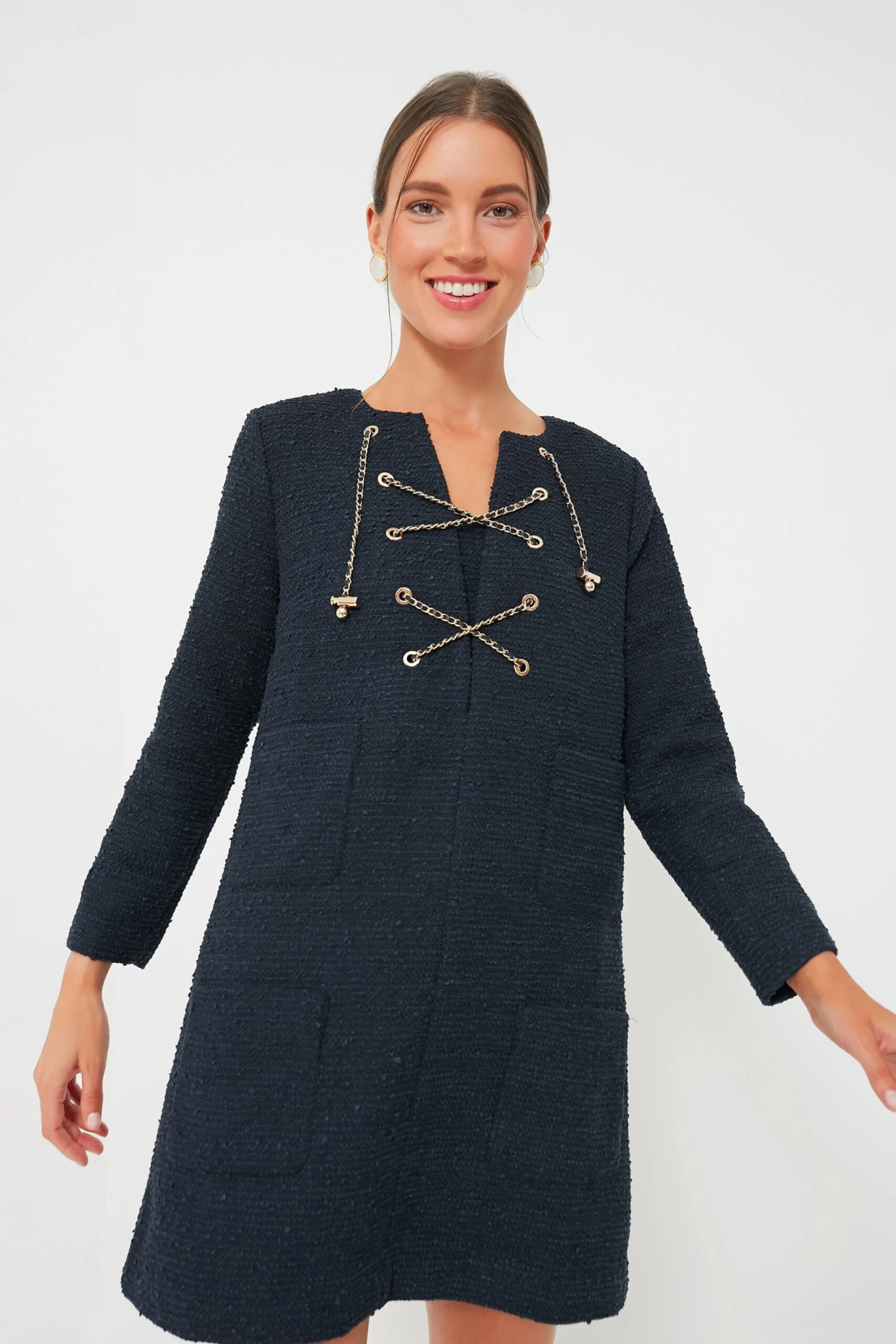 Navy Tie Tweed Kelly Dress - Image 2