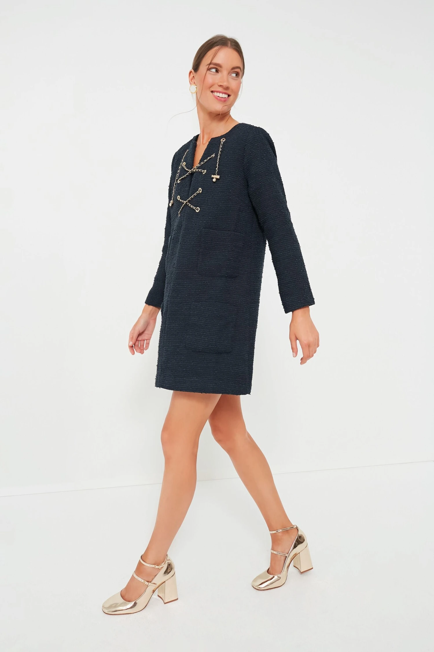 Navy Tie Tweed Kelly Dress - Image 3