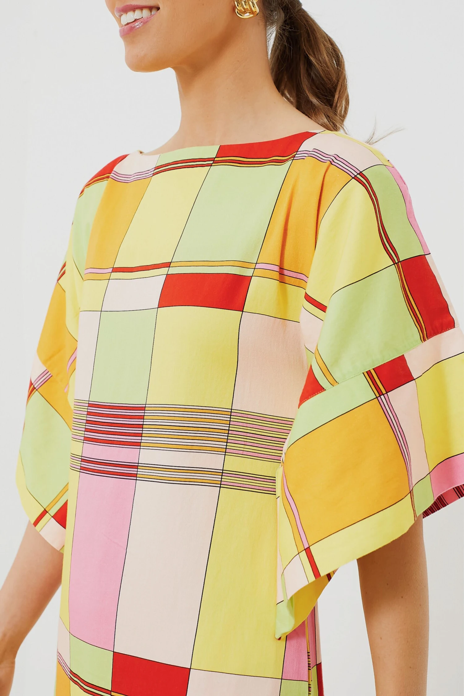 Yellow Colorblock Plaid Spinnaker Maxi Dress - Image 5