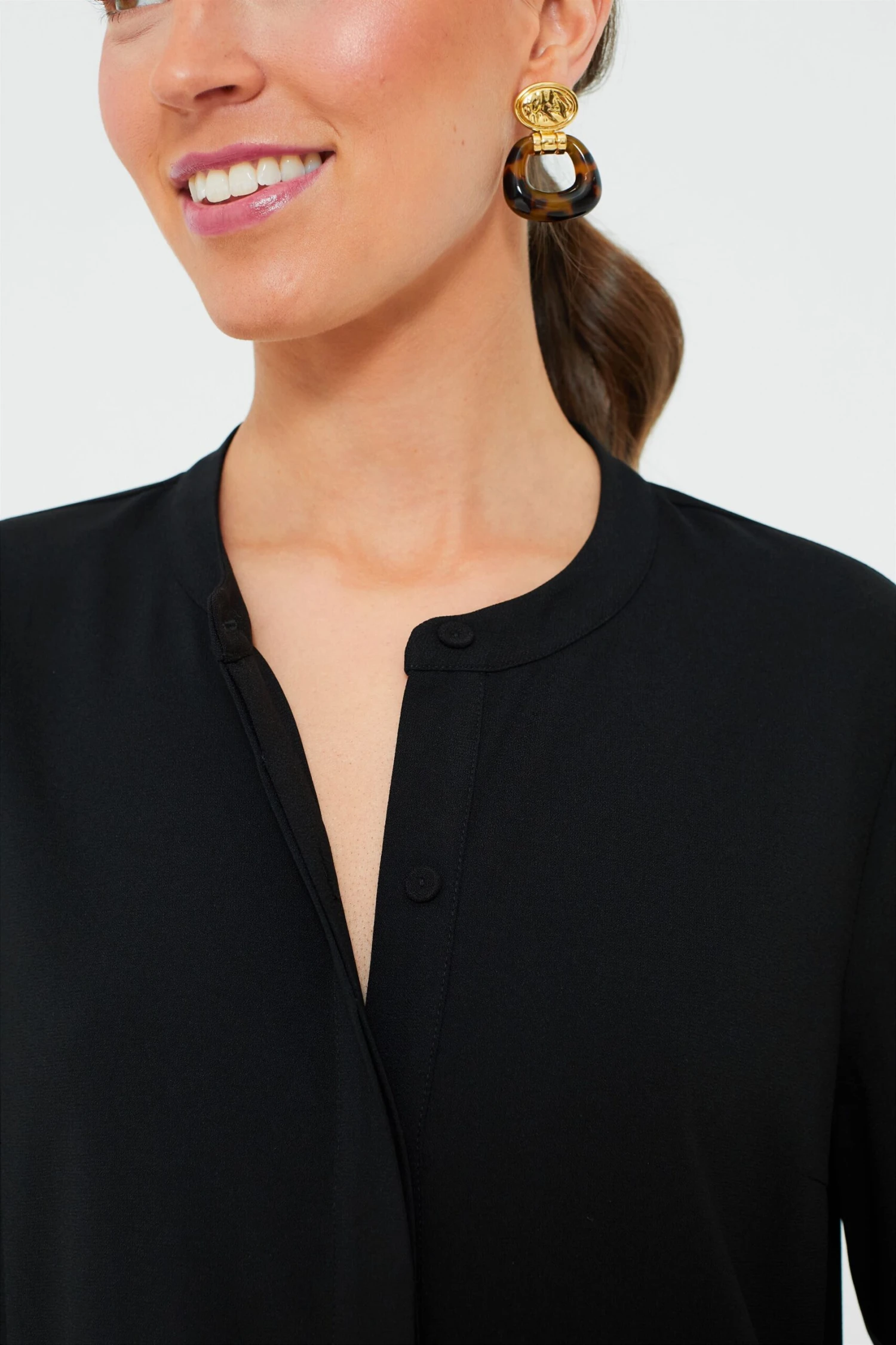Black Stretch Crepe Royal Shirt Dress - Image 5