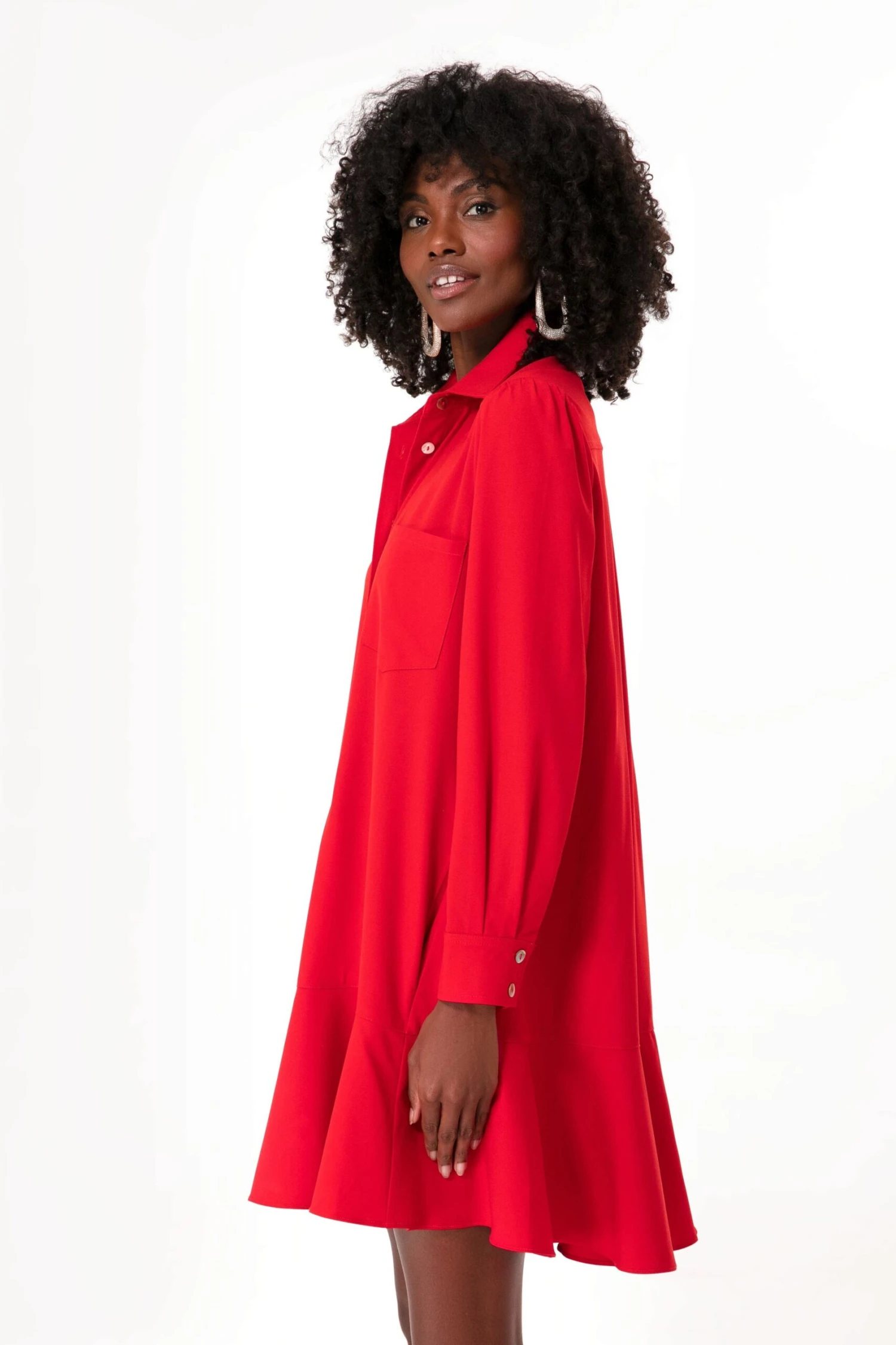 Red Crepe Callahan Shirt Dress - Image 3