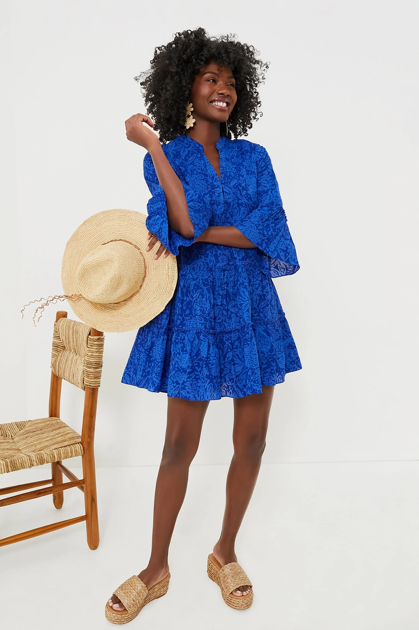 Blue Tiered V-Neck Quidnet Mini Dress - Image 6