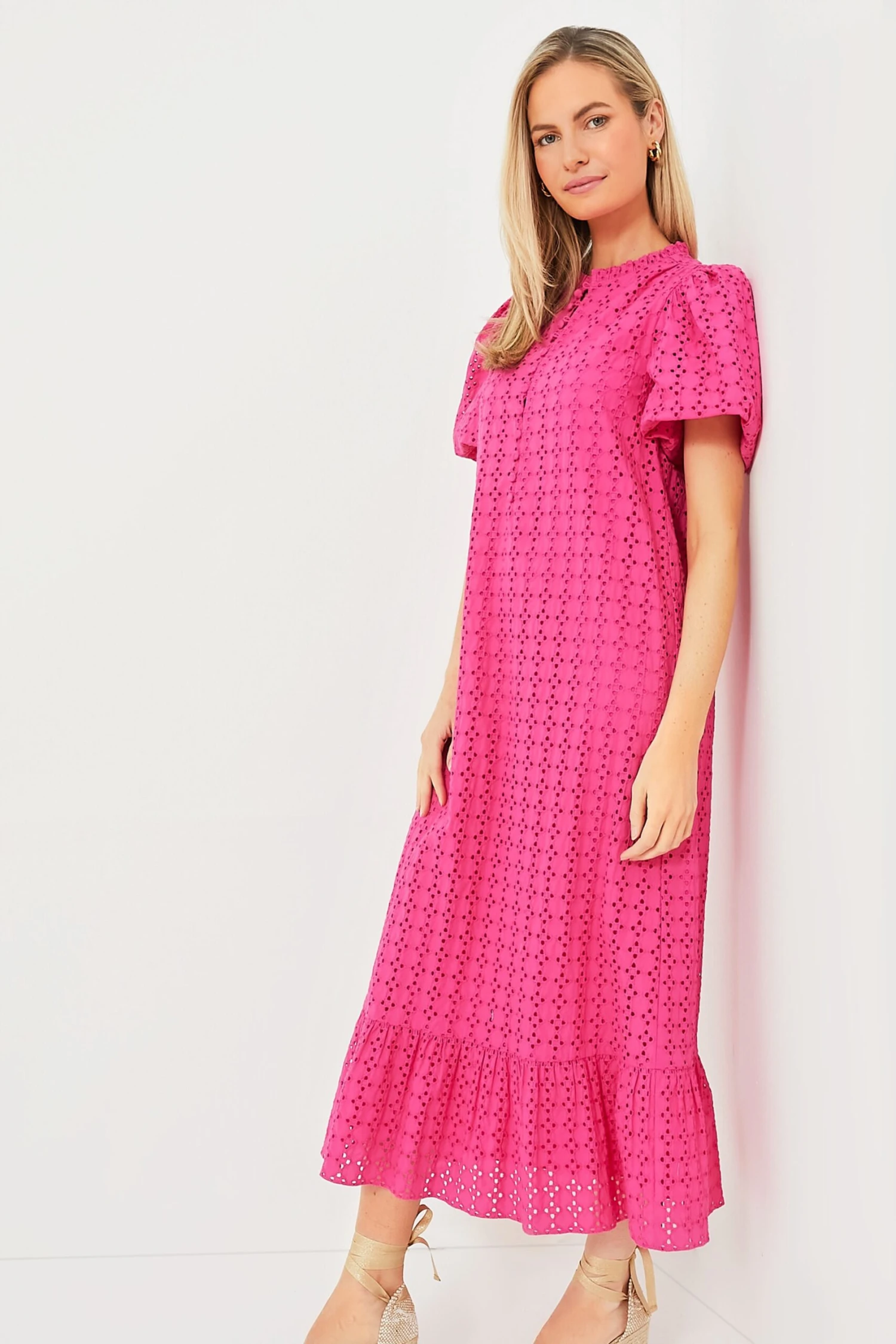 Pink Eyelet Midi Tryall Dress - Image 2
