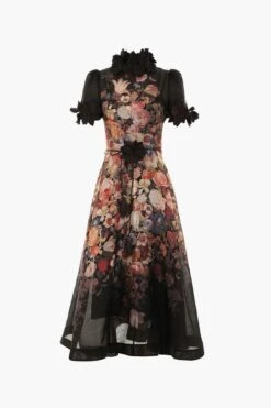 Zimmermann Morisot Black Print Luminosity Liftoff Flower Midi Dress