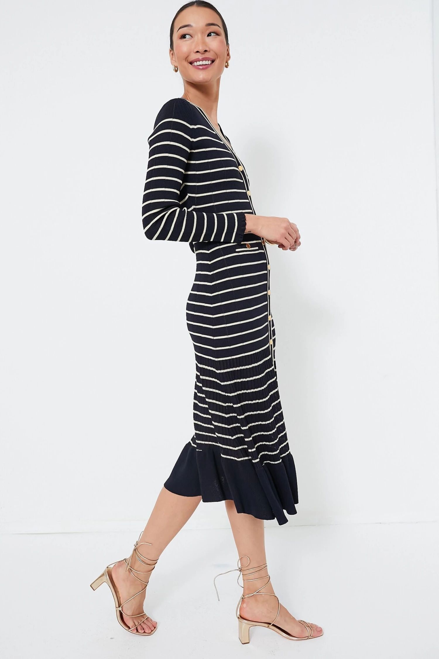 Navy Stripe Marina Midi Dress - Image 3