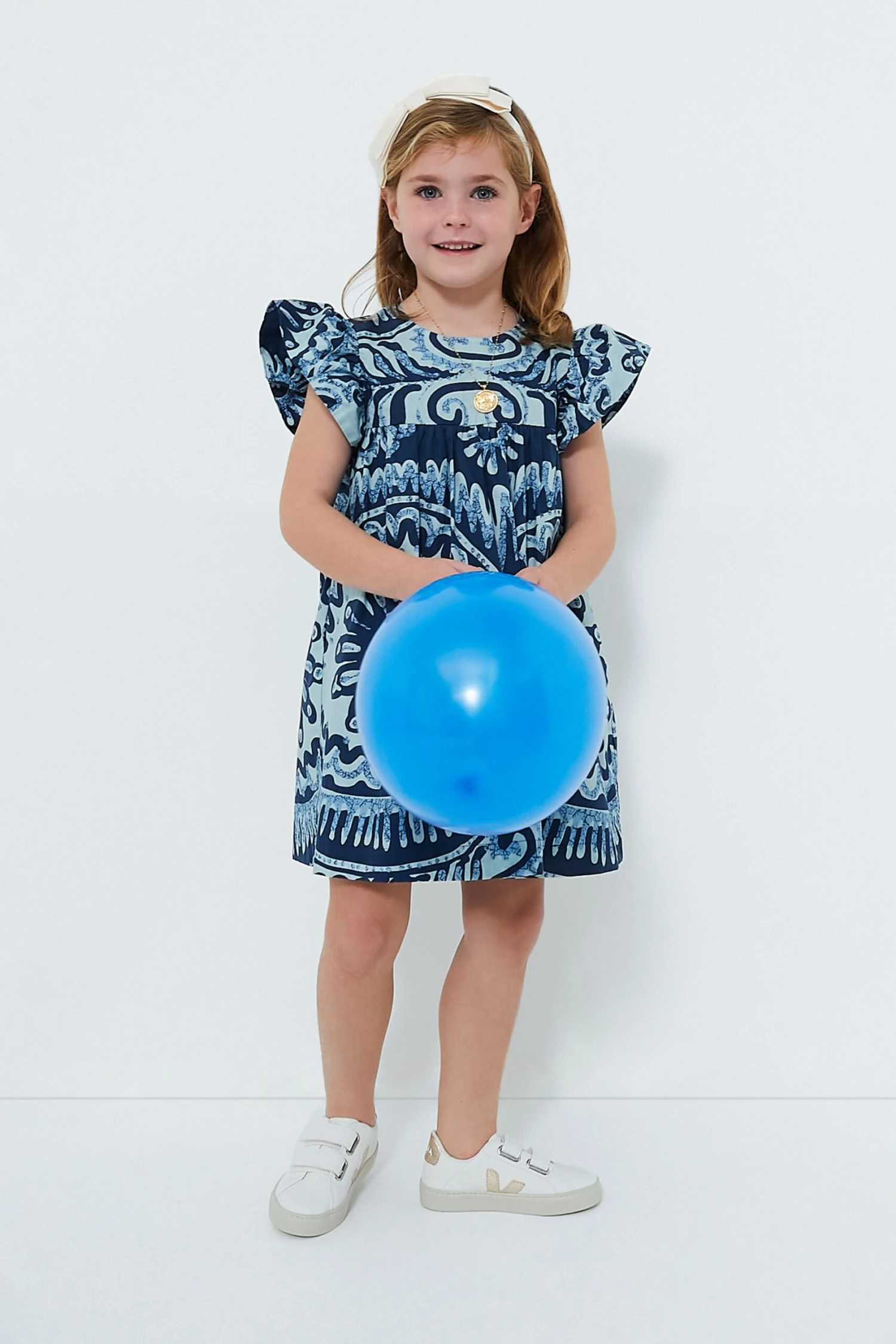 Exclusive Blue Charlough Print Flutter Sleeve Dress - Image 2