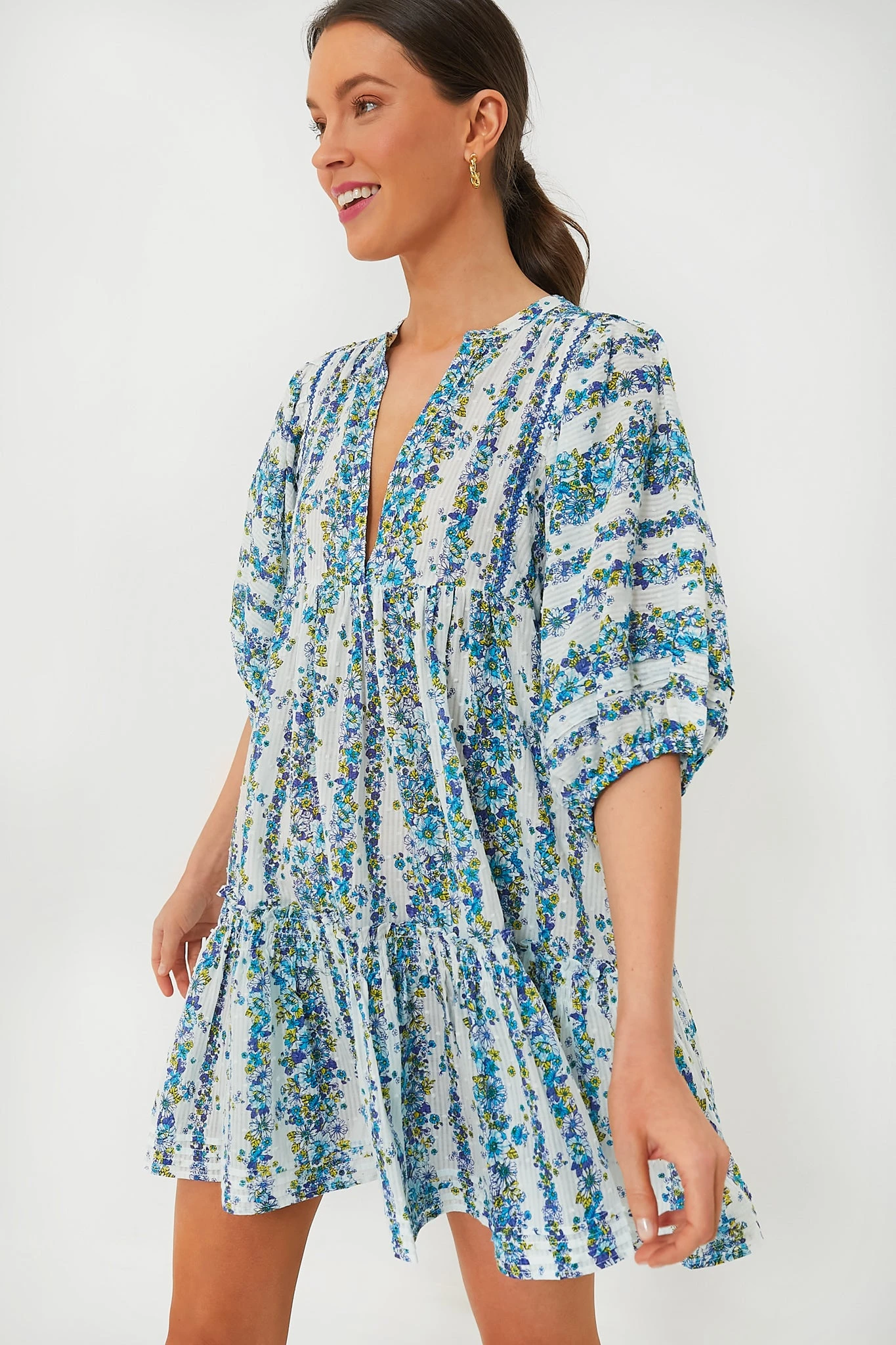 Blue Waves Flowers Aria Mini Dress - Image 2