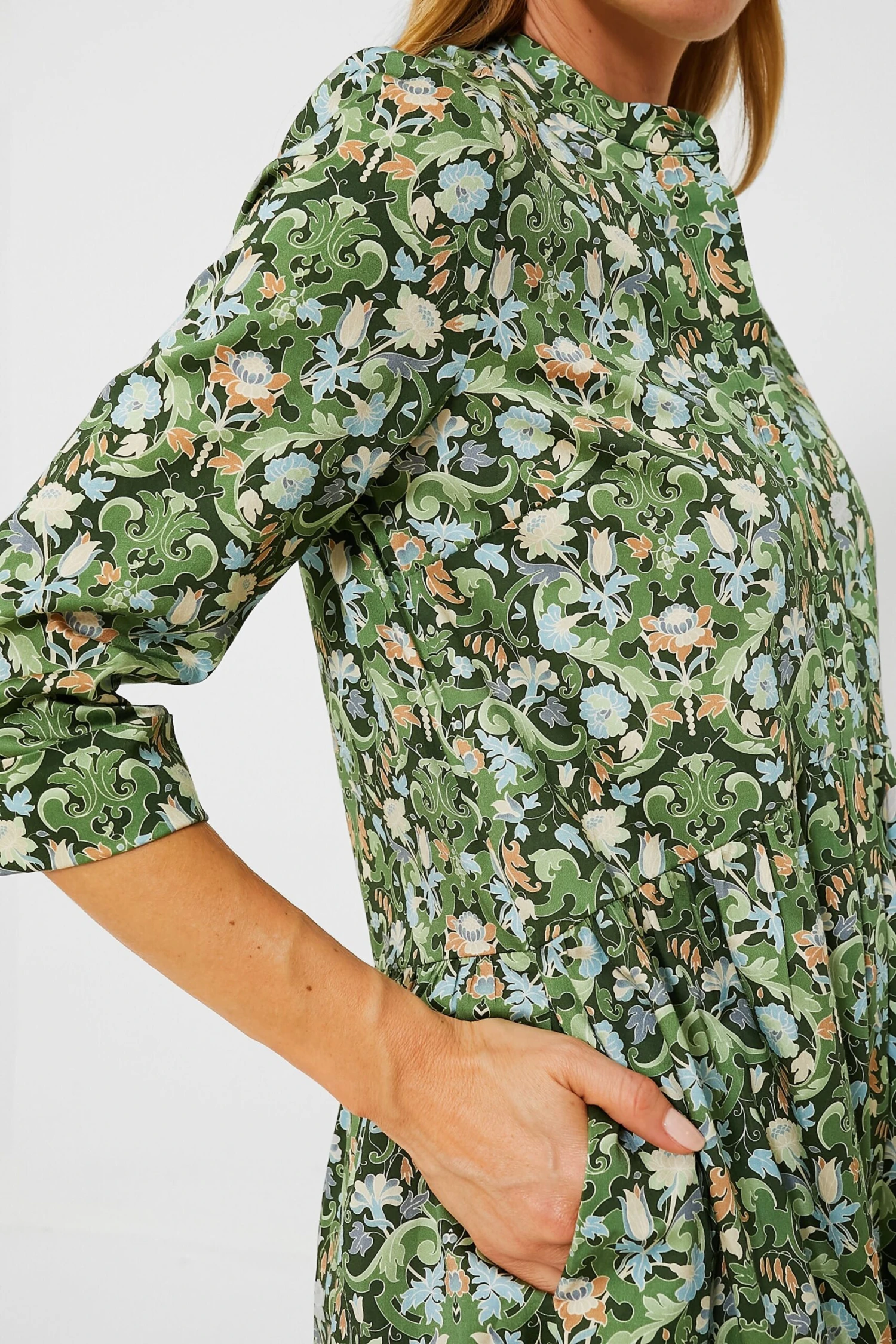 Sage Deco Damask Royal Shirt Dress - Image 6