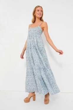 Blue And White Floral Tiered Teresa Maxi Dress