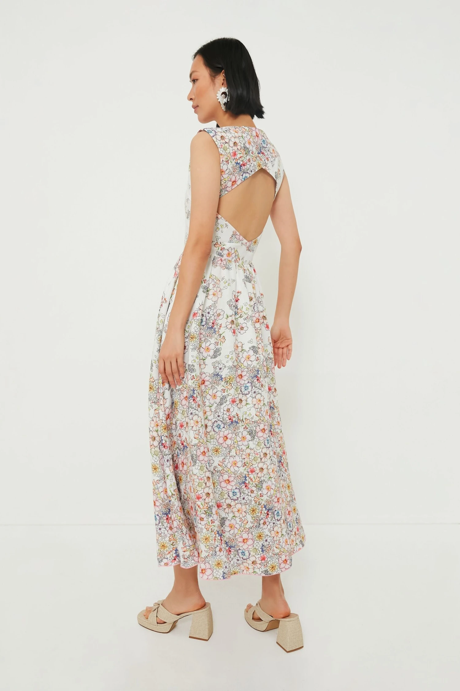 White And Flower Print Midi Dress - Image 4