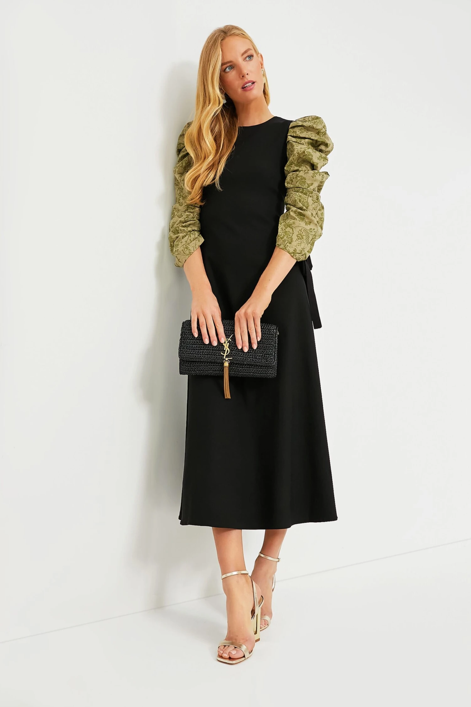 Black Juliet Maxi Dress With Green Printed Sleeves - Image 2