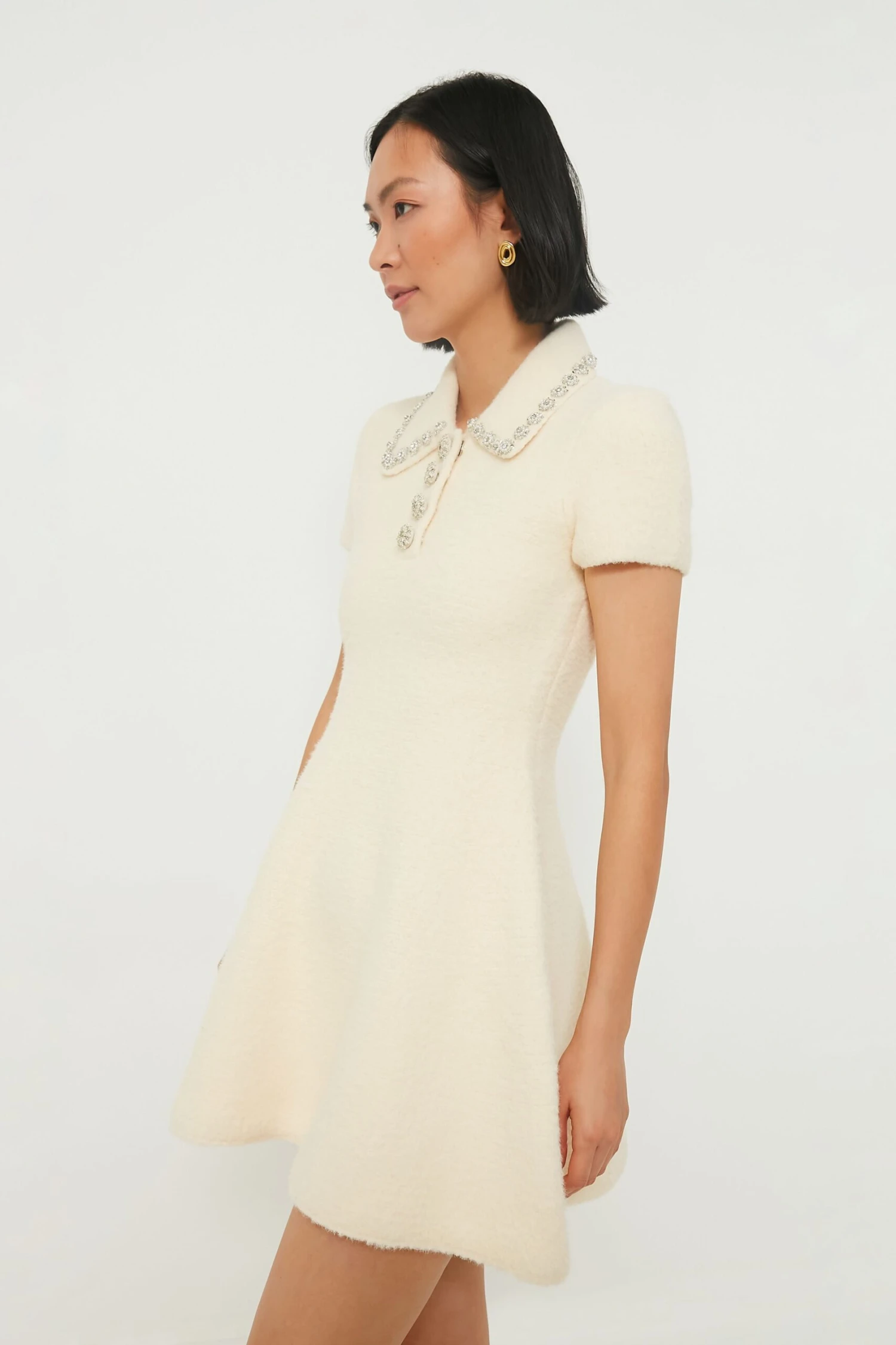 SELF PORTRAIT Cream Soft Knit Mini Dress - Image 3