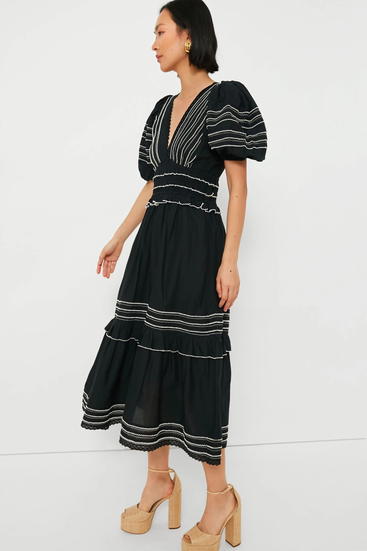 Black Mable Cambric Puff Sleeve Midi Dress - Image 3