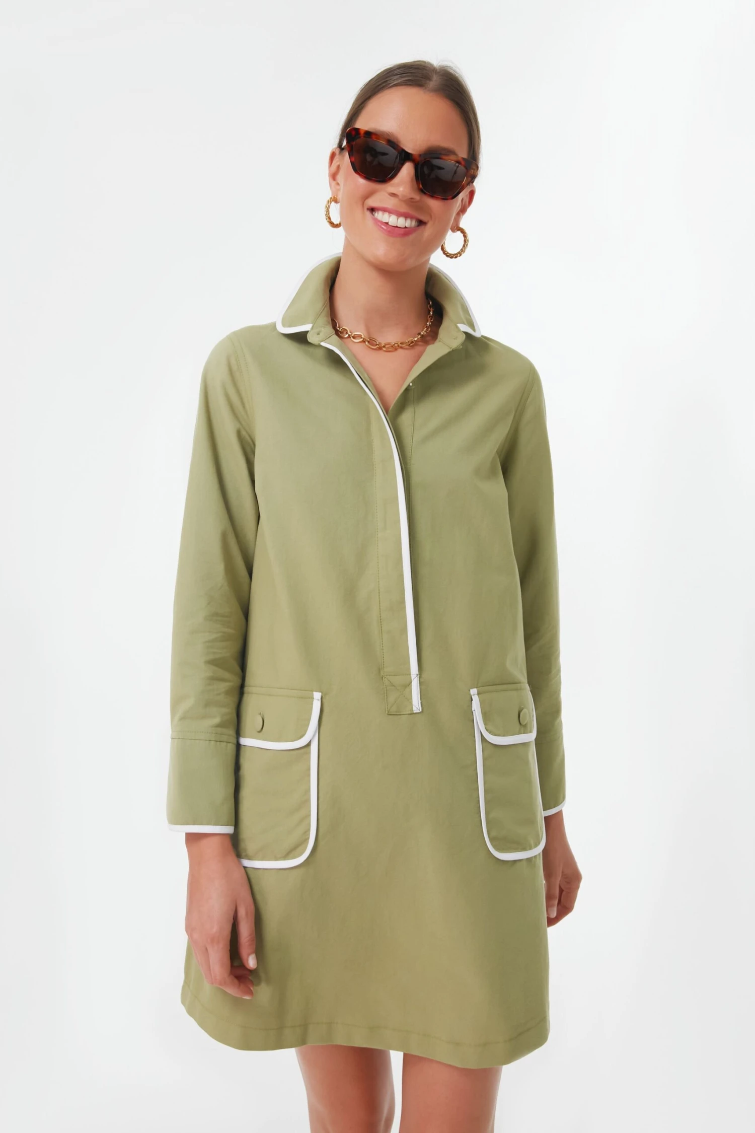 Moss Green Perkins Shirt Dress - Image 3