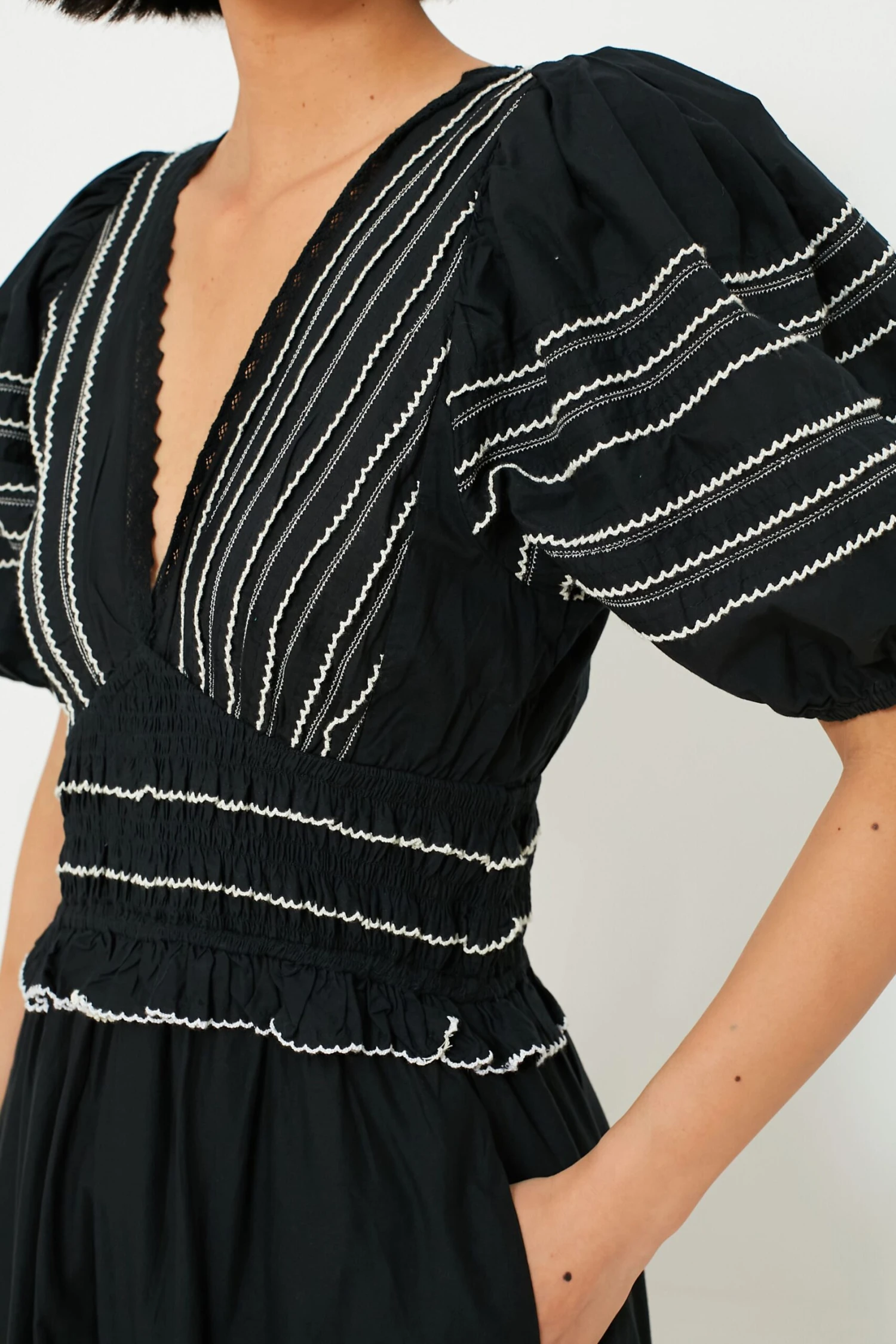 Black Mable Cambric Puff Sleeve Midi Dress - Image 5