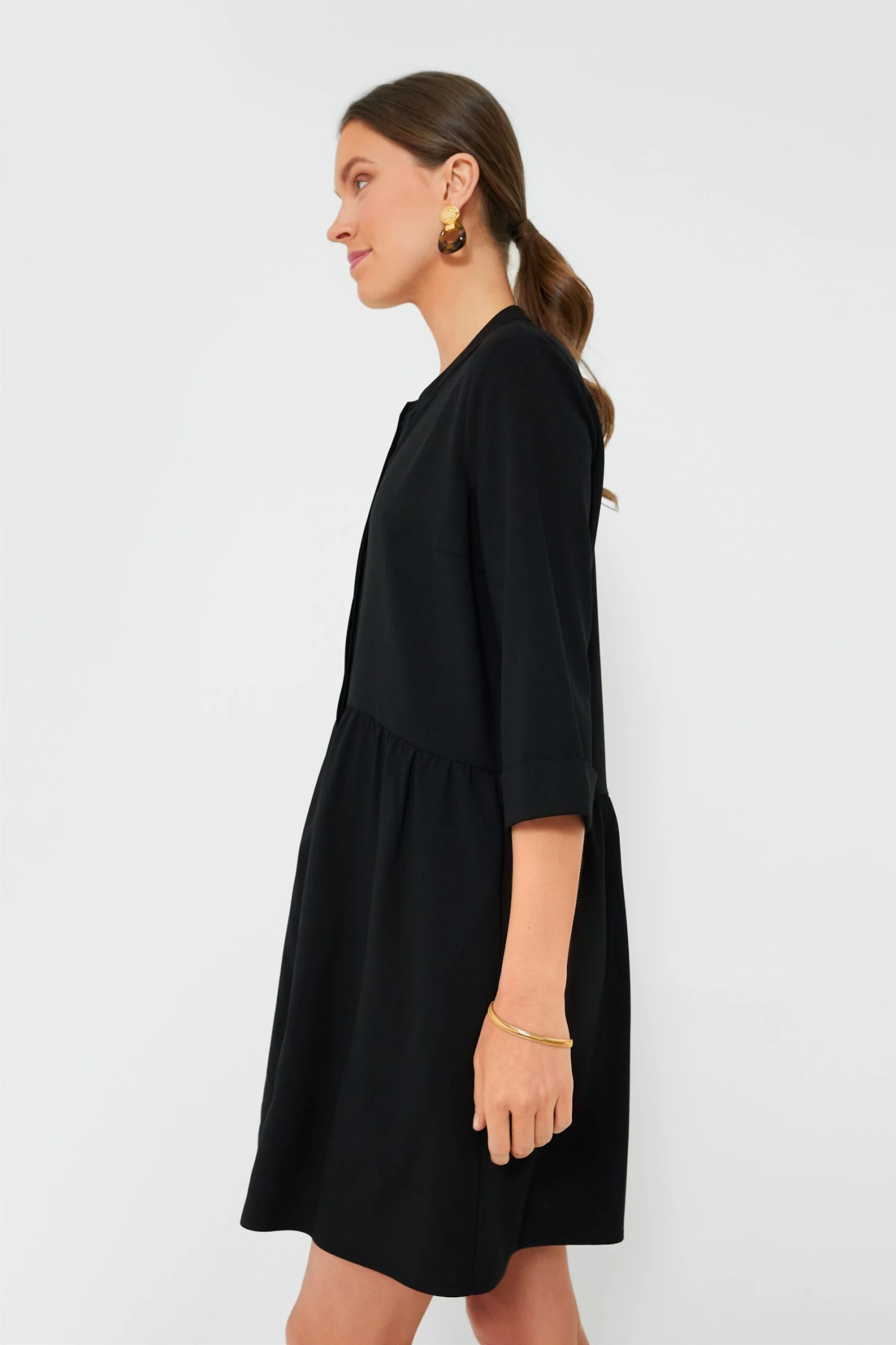Black Stretch Crepe Royal Shirt Dress - Image 3