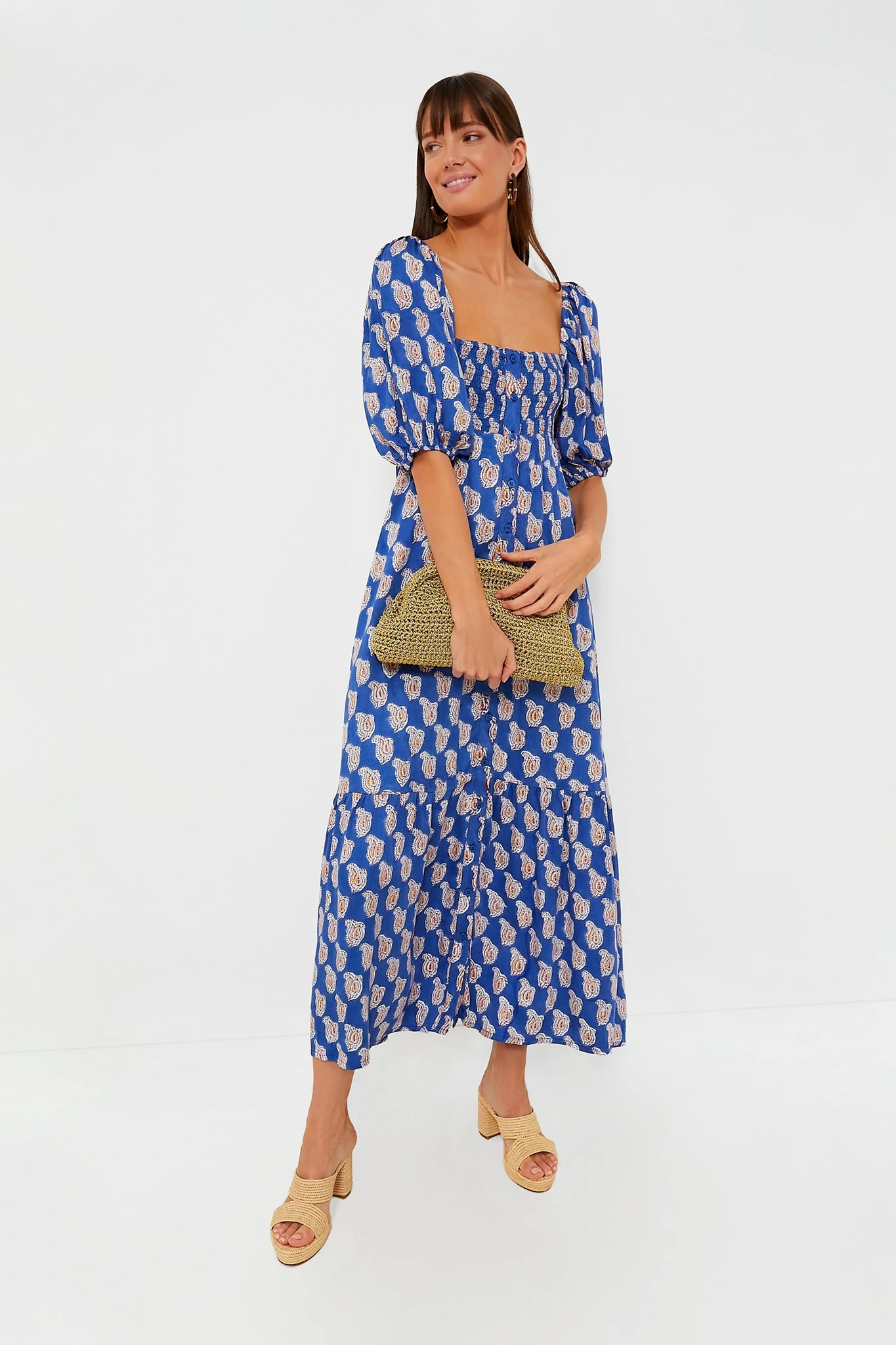 Blue Paisley Flower Satin Santiago Maxi Dress - Image 6