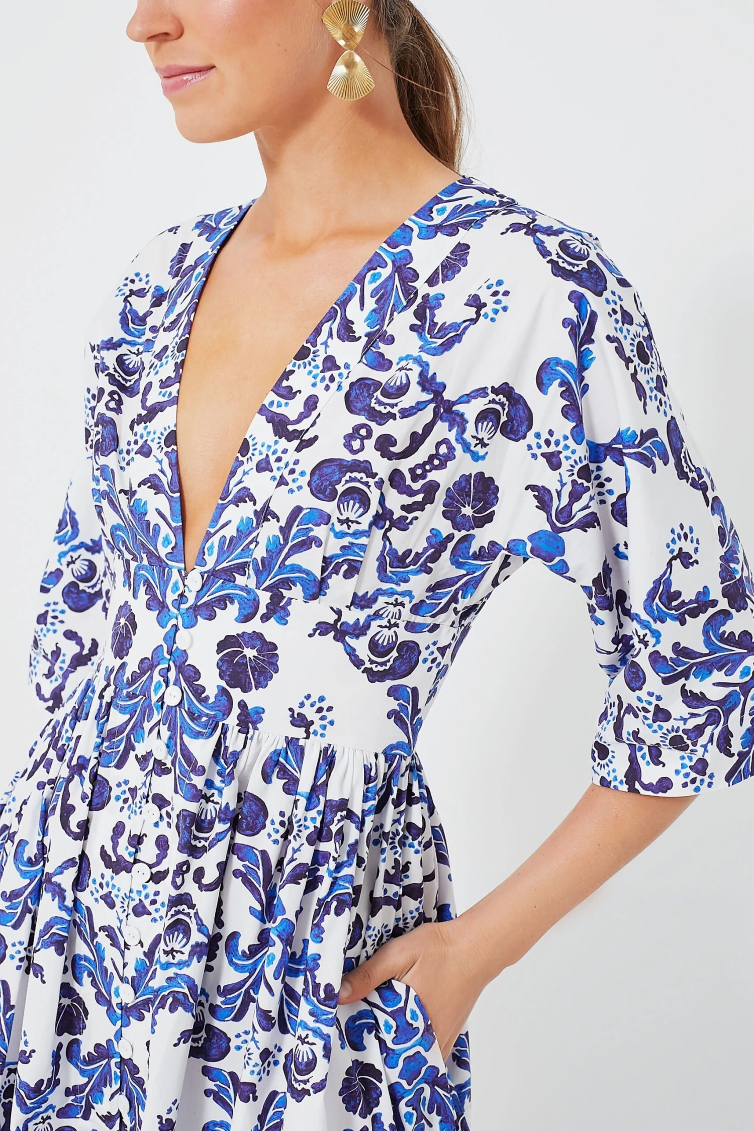 Milanese Wallpaper Blue Elowen California Poplin Dress - Image 5